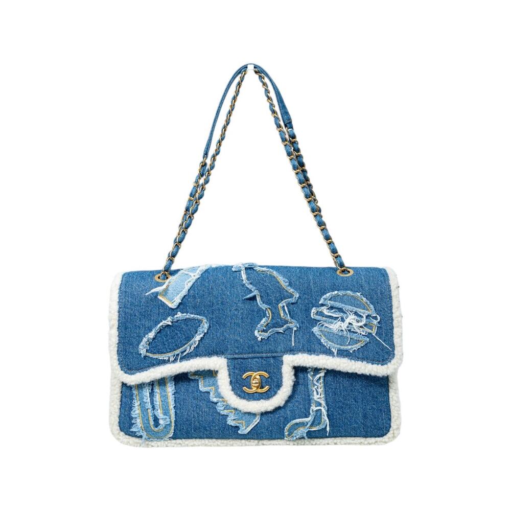 Chanel Denim Hieroglyph Interlocking CC Logo Flap Mini Shoulder Bag Blue